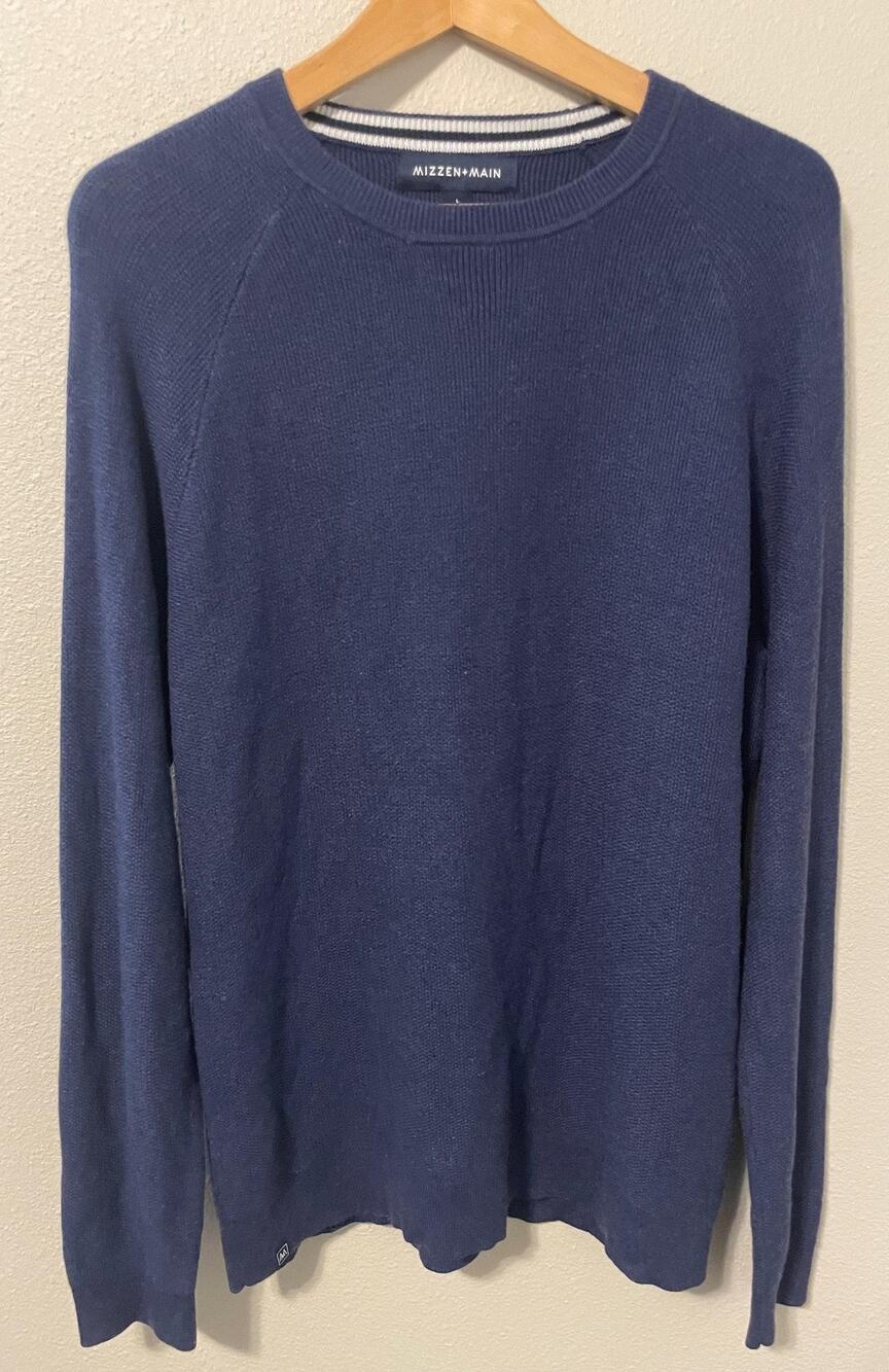 Mizzen+Main Sweater Mens Large Blue Crewneck Knit Long Sleeve Pullover Casual